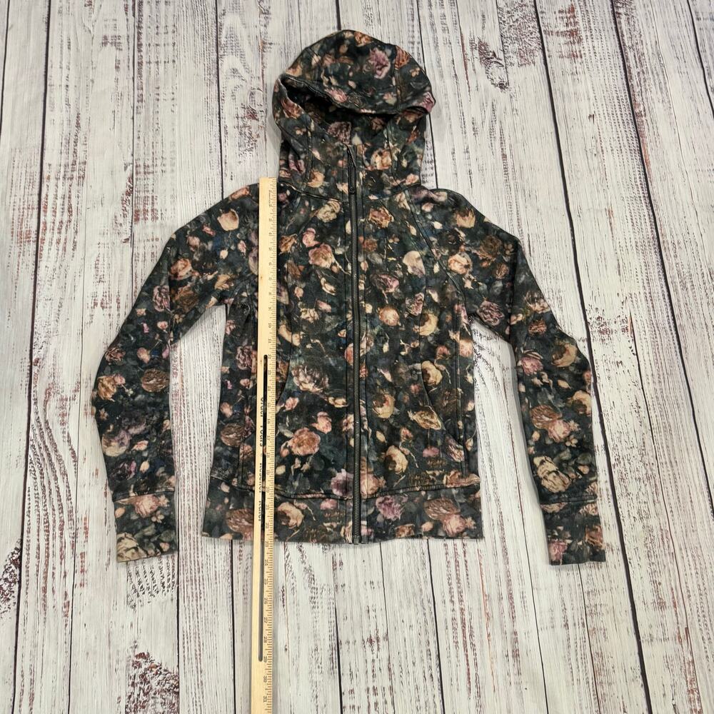 Lululemon Scuba Floral Flock Full Zip Hoodie Size 6 Black - Picture 10 of 11